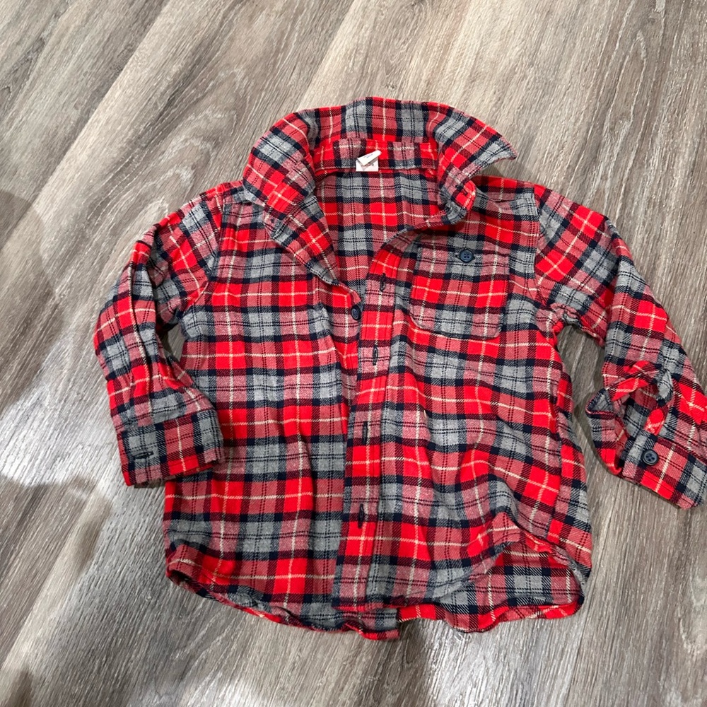 Old Navy Red and Gray Plaid Kids Button Down Shirt